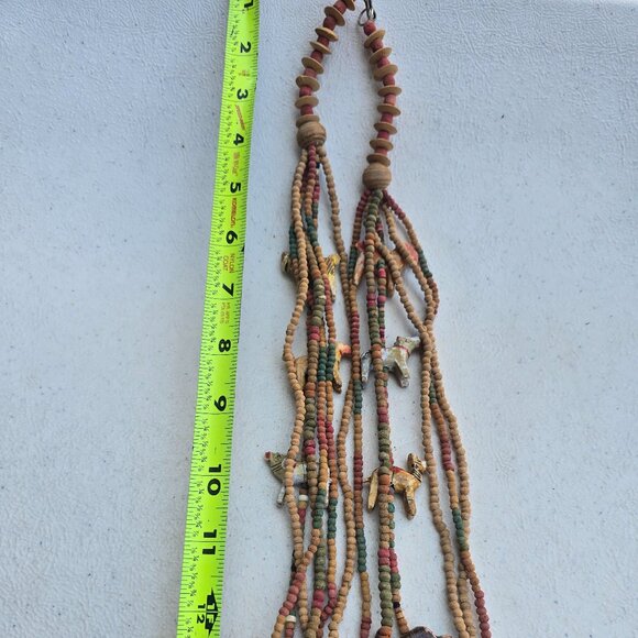 Price Reduced, Was 104 Africa Safari Necklace Handmade With  Vintage Wooden Beaded Animal Fetish Safari Necklace 6 Strand Wooden Beads Animal